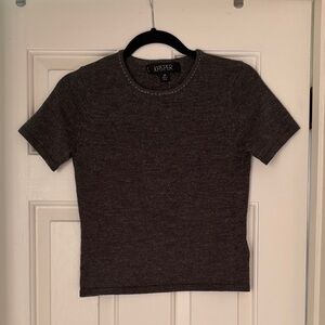 Kasper Women's Charcoal Short Sleeve Wool Blend Tee